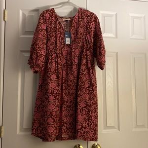 NWT Pink and Maroon Floral Peasant Dress